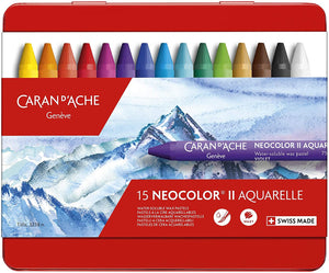 Caran d'Ache Neocolor II Aquarelle wasservermalbare Wachspastelle 15 Stück bunt sortiert