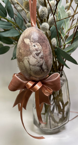 Handgemachtes Decoupage Ei Hase Shabbychic, echtes Gänseei, 9cm, pro Stk.