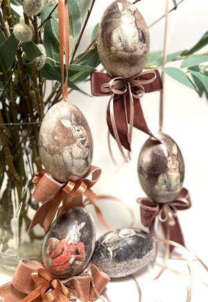 Handgemachtes Decoupage Ei Hase Shabbychic, echtes Gänseei, 9cm, pro Stk.