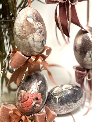 Handgemachtes Decoupage Ei Hase Shabbychic, echtes Gänseei, 9cm, pro Stk.