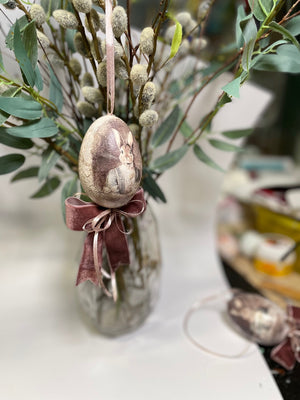 Handgemachtes Decoupage Ei Hase Shabbychic, echtes Gänseei, 9cm, pro Stk.