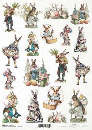 Decoupage-Papier Osterhasen Vintage A4 210x297mm 1 Stück