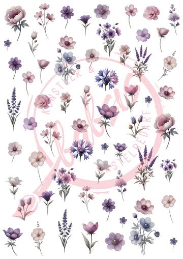 Decoupagepapier Vintage Blumen Lavendel Kornblume Anemone Motiv-Strohseide A4 1 Blatt 25-30g/m2