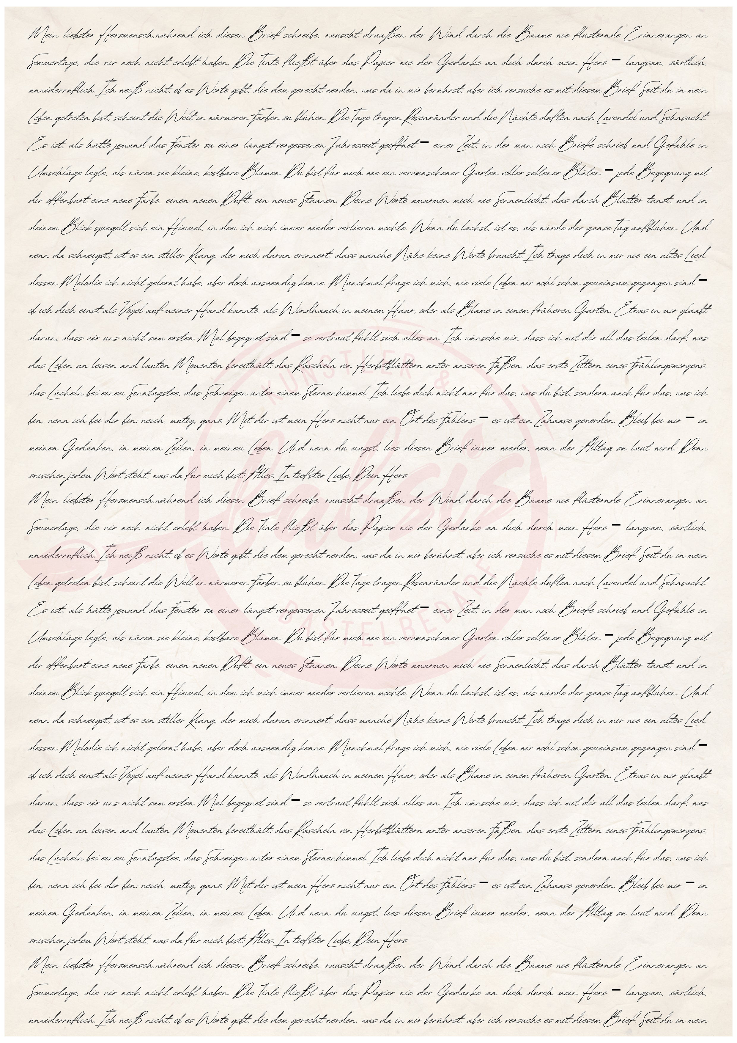 Decoupagepapier - Der Liebesbrief nostalgische Schrift Hintergrund A4 1 Bogen