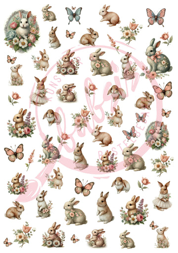 Decoupagepapier Ostern Hasen &amp; Schmetterlinge Motiv-Strohseide A4 1 Blatt 25-30g/m2