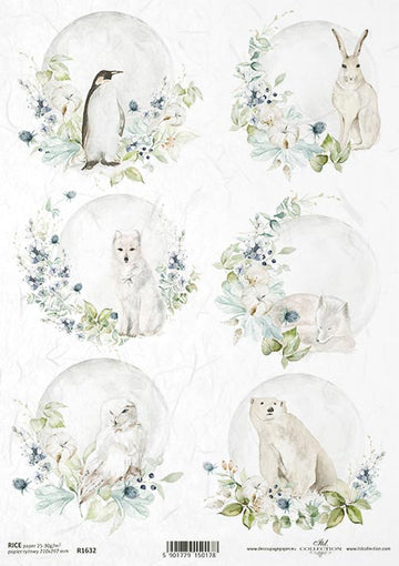 Reispapier Tiere des Winters A4 210x297mm 25-30g/m² 1 Bogen
