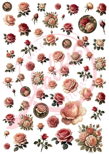 Decoupagepapier Vintage Rosenpracht – Romantische Rosenblüten &amp; Knospen Motiv-Strohseide A4 1 Blatt 25-30g/m2