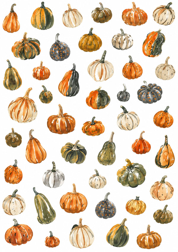 Reispapier Decoupage Aquarell Kürbis orange grün A4 25-30 g/m² 1 Bogen