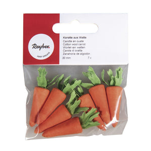 Miniatur Karotte aus Watte orange grün 30mm 7 Stück/Pkg