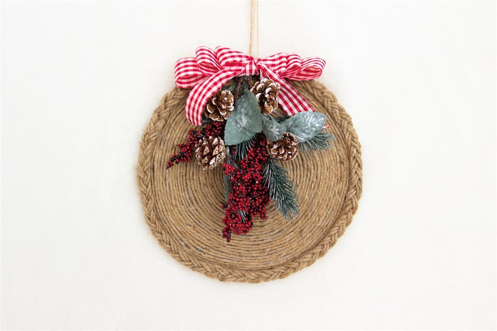 Massiver Kreis aus Holz und Jute 21,8x1cm