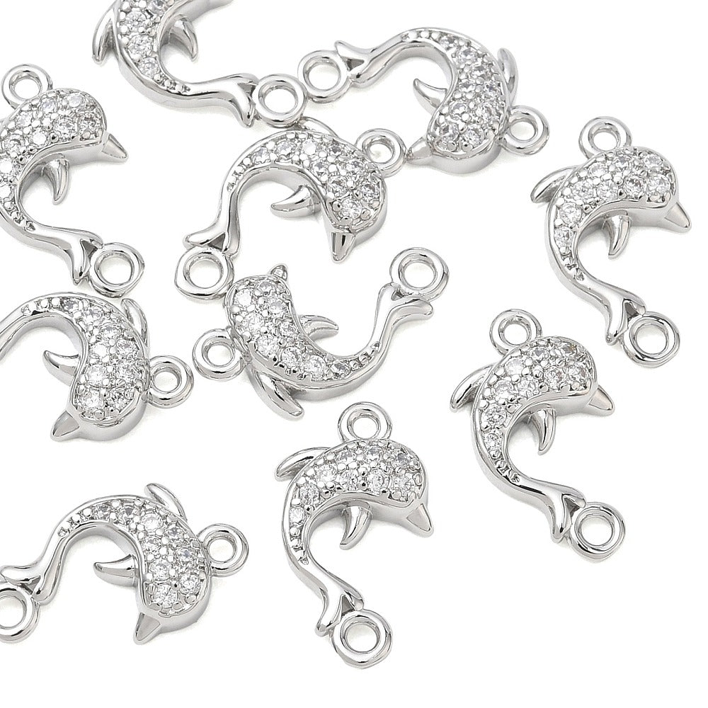 Delfin-Zwischenteil Connector Charm mit Zirkonia 15,5x9,5mm 1 Stück