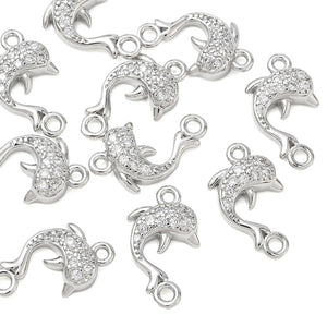 Delfin-Zwischenteil Connector Charm mit Zirkonia 15,5x9,5mm 1 Stück