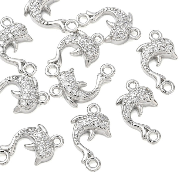 Delfin-Zwischenteil Connector Charm mit Zirkonia 15,5x9,5mm 1 Stück
