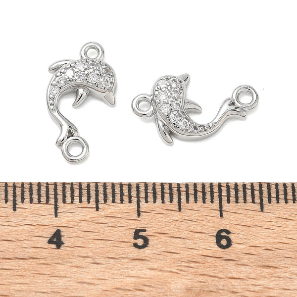 Delfin-Zwischenteil Connector Charm mit Zirkonia 15,5x9,5mm 1 Stück