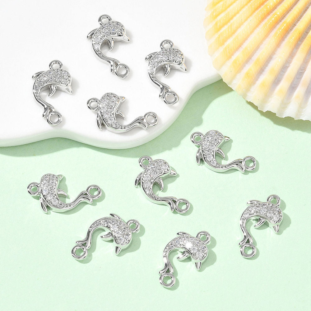 Delfin-Zwischenteil Connector Charm mit Zirkonia 15,5x9,5mm 1 Stück