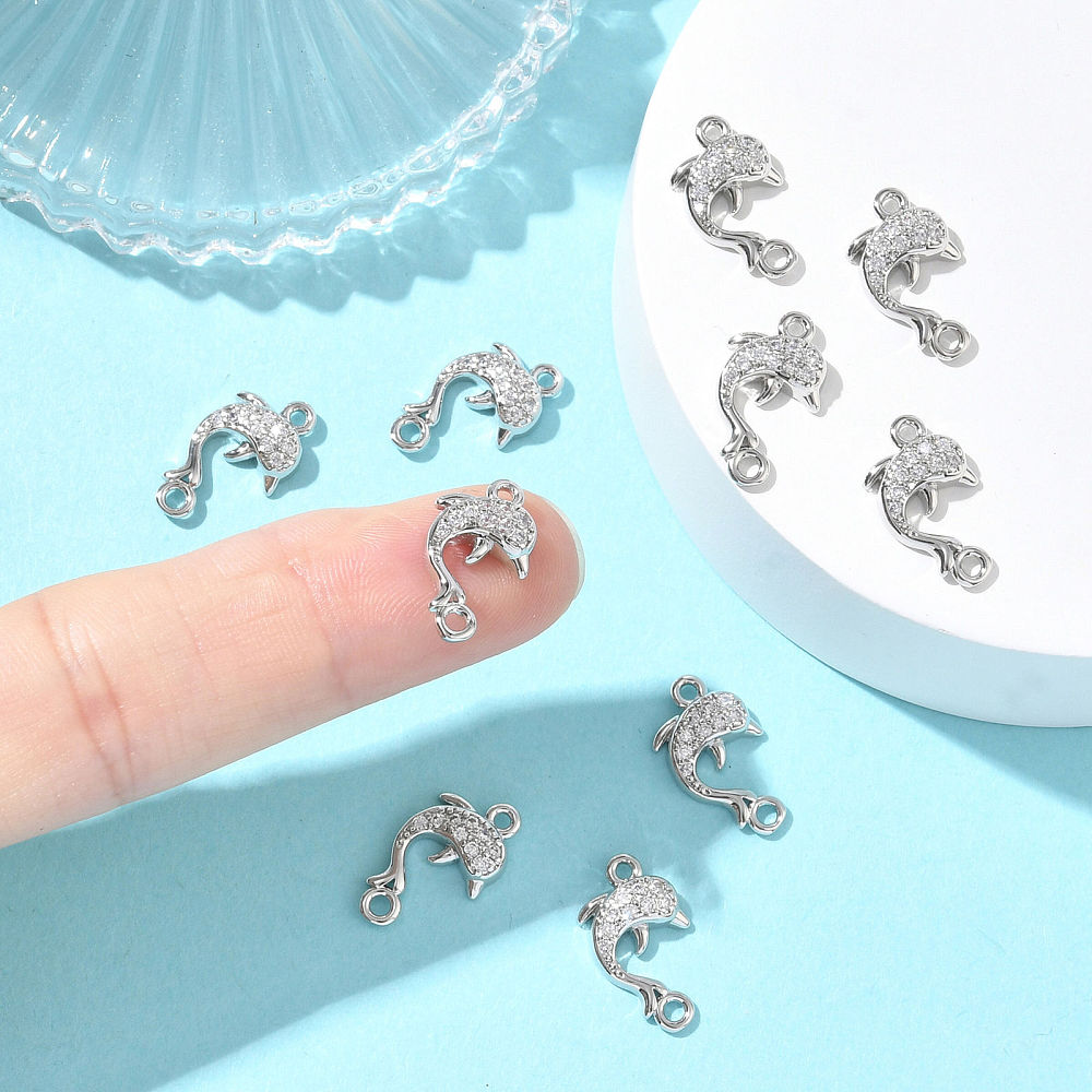 Delfin-Zwischenteil Connector Charm mit Zirkonia 15,5x9,5mm 1 Stück