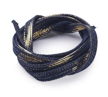 Jeans Band dunkelblau mit Goldeffekten 10x2mm Denim Cord per Laufmeter