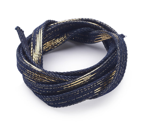 Jeans Band dunkelblau mit Goldeffekten 10x2mm Denim Cord per Laufmeter
