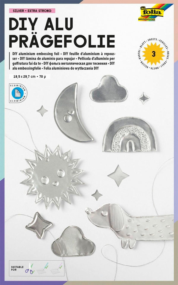 DIY Alu-Prägefolie SILBER extra strong 70µ 18,5x29,7cm 3 Blatt