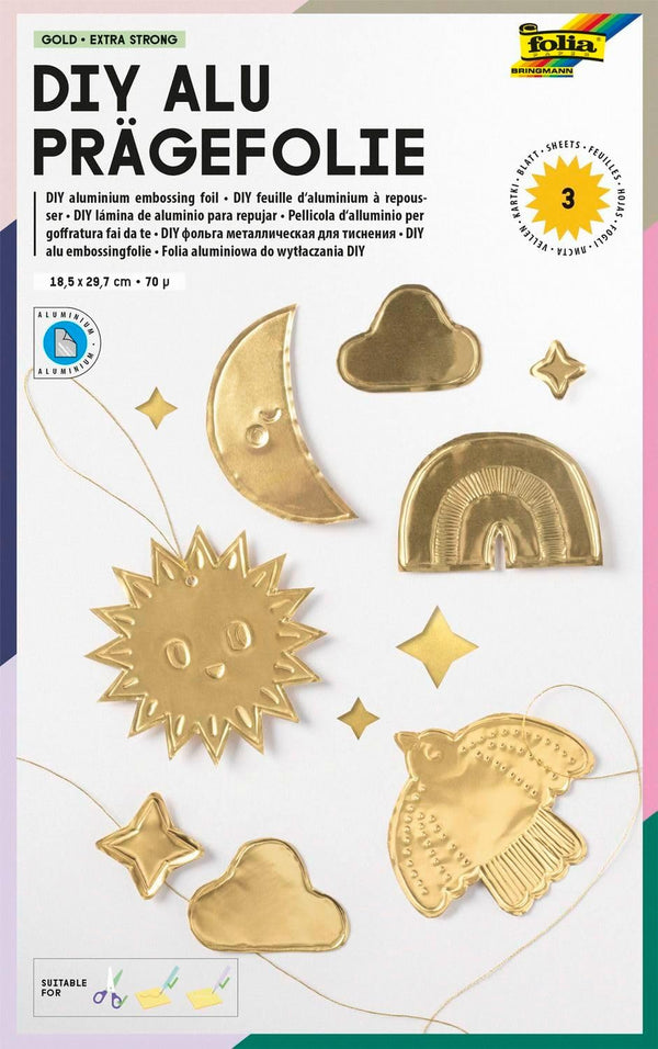 DIY Alu-Prägefolie GOLD extra strong 70µ 18,5x29,7cm 3 Blatt