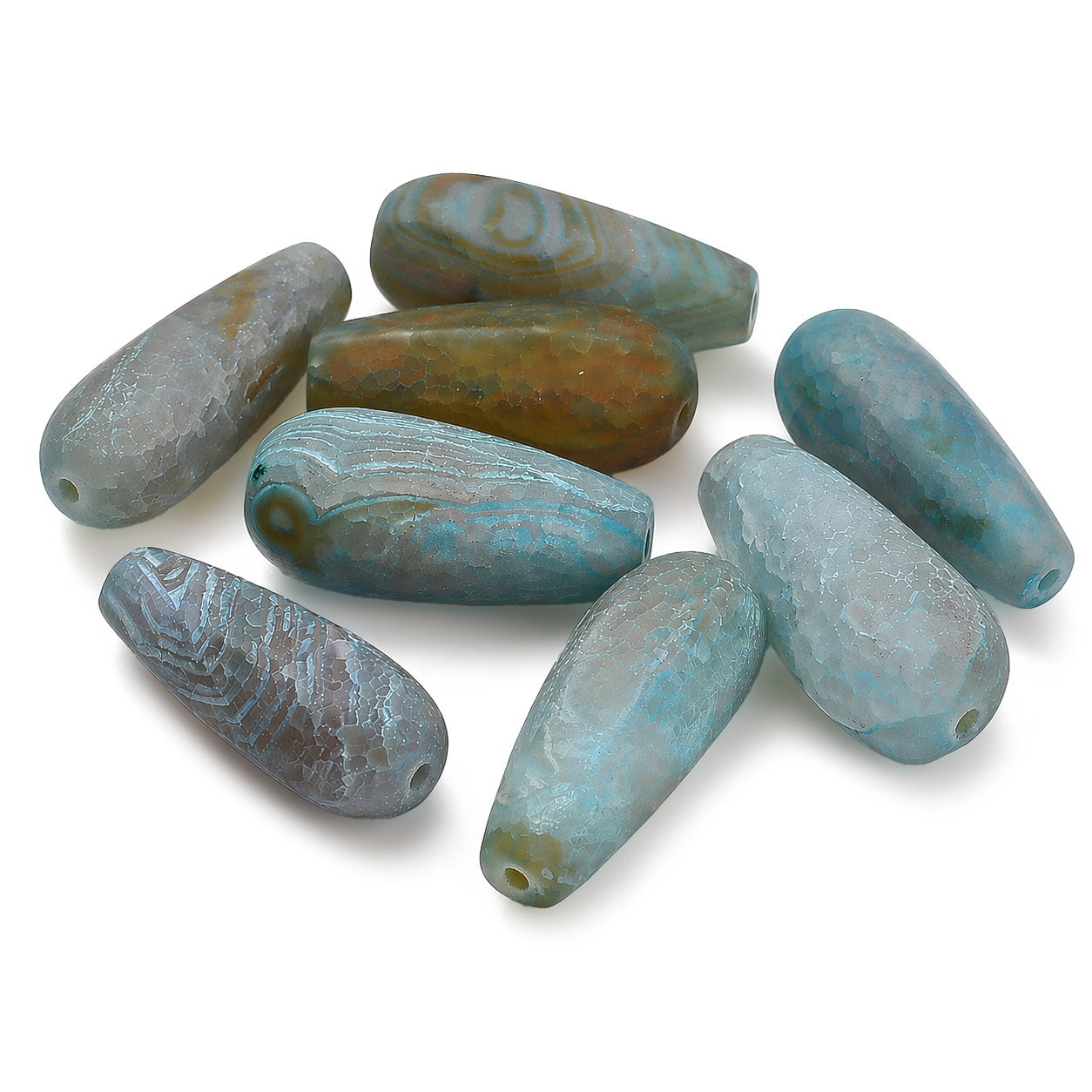 Achat Perle Dragon Veins Tropfen matt blau-braun 43 x 20 mm Bohrung 2-3 mm 1 Stück