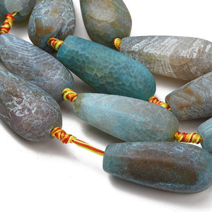 Achat Perle Dragon Veins Tropfen matt blau-braun 43 x 20 mm Bohrung 2-3 mm 1 Stück