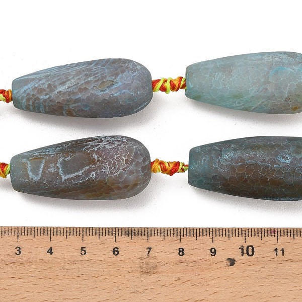 Achat Perle Dragon Veins Tropfen matt blau-braun 43 x 20 mm Bohrung 2-3 mm 1 Stück