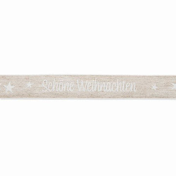 Schmuckband mit Draht natur Schöne Weihnachten, 25mm, 1 Rolle/15m