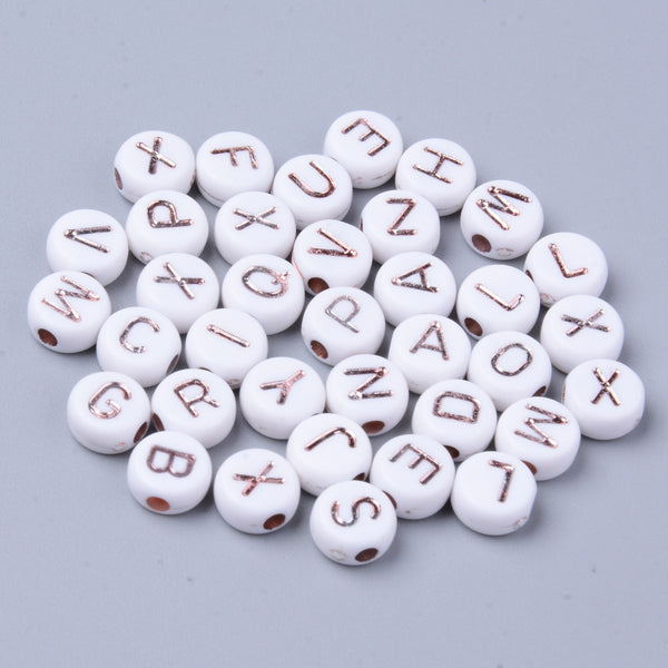Buchstabenperlen Mix 7x3,5mm weiß-roségold 150 Stück