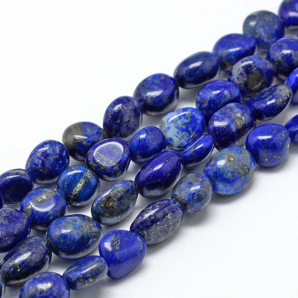 Edelsteinperlen Strang Lapis Lazuli dunkelblau oval 6–10x4–7mm Bohrung 1mm ca 43–62 Stück 40cm