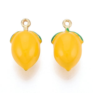 Emaille Zitronen-Anhänger Charm mit Öse gold gelb 18,5x11mm 1 Stück