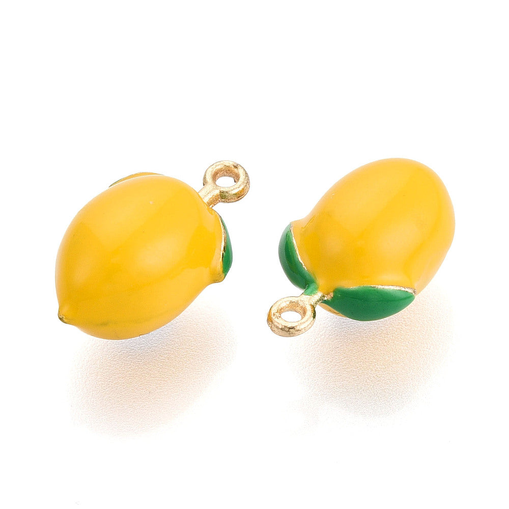 Emaille Zitronen-Anhänger Charm mit Öse gold gelb 18,5x11mm 1 Stück