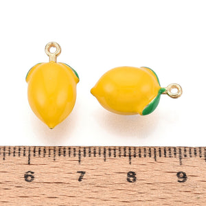 Emaille Zitronen-Anhänger Charm mit Öse gold gelb 18,5x11mm 1 Stück