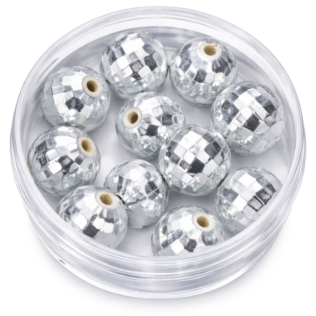 Wachsperle Discokugel rund facettiert silber 10mm 10 Stk./Dose