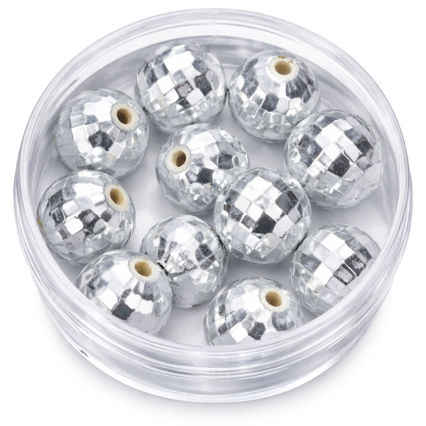 Wachsperle Discokugel rund facettiert silber 10mm 10 Stk./Dose