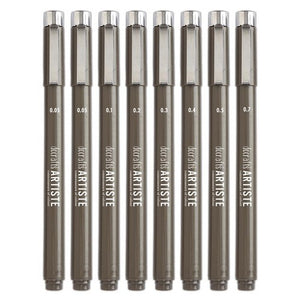 Artiste Fineliners schwarz Feder 0,05- 0,7mm 8 Stück