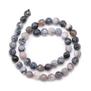 Edelsteinperlen Feuer-Achat grau-weiß-blau rund facettiert 8mm 1 Strang / 47 Stück