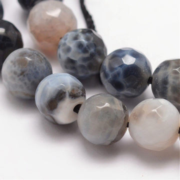 Edelsteinperlen Feuer-Achat grau-weiß-blau rund facettiert 8mm 1 Strang / 47 Stück