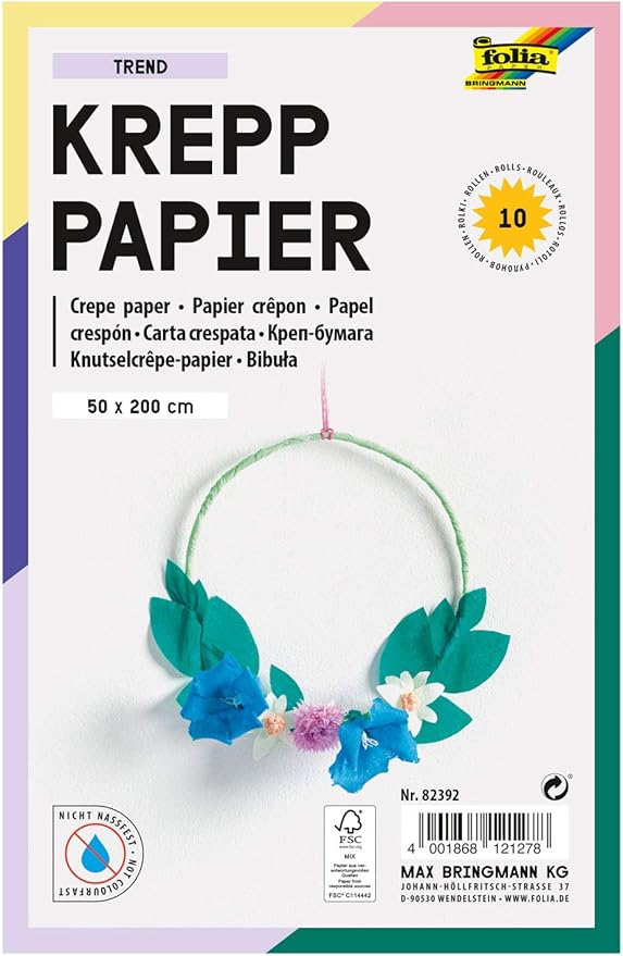 FOLIA Krepppapier Set Pastellfarben 50x200cm 10 Bögen