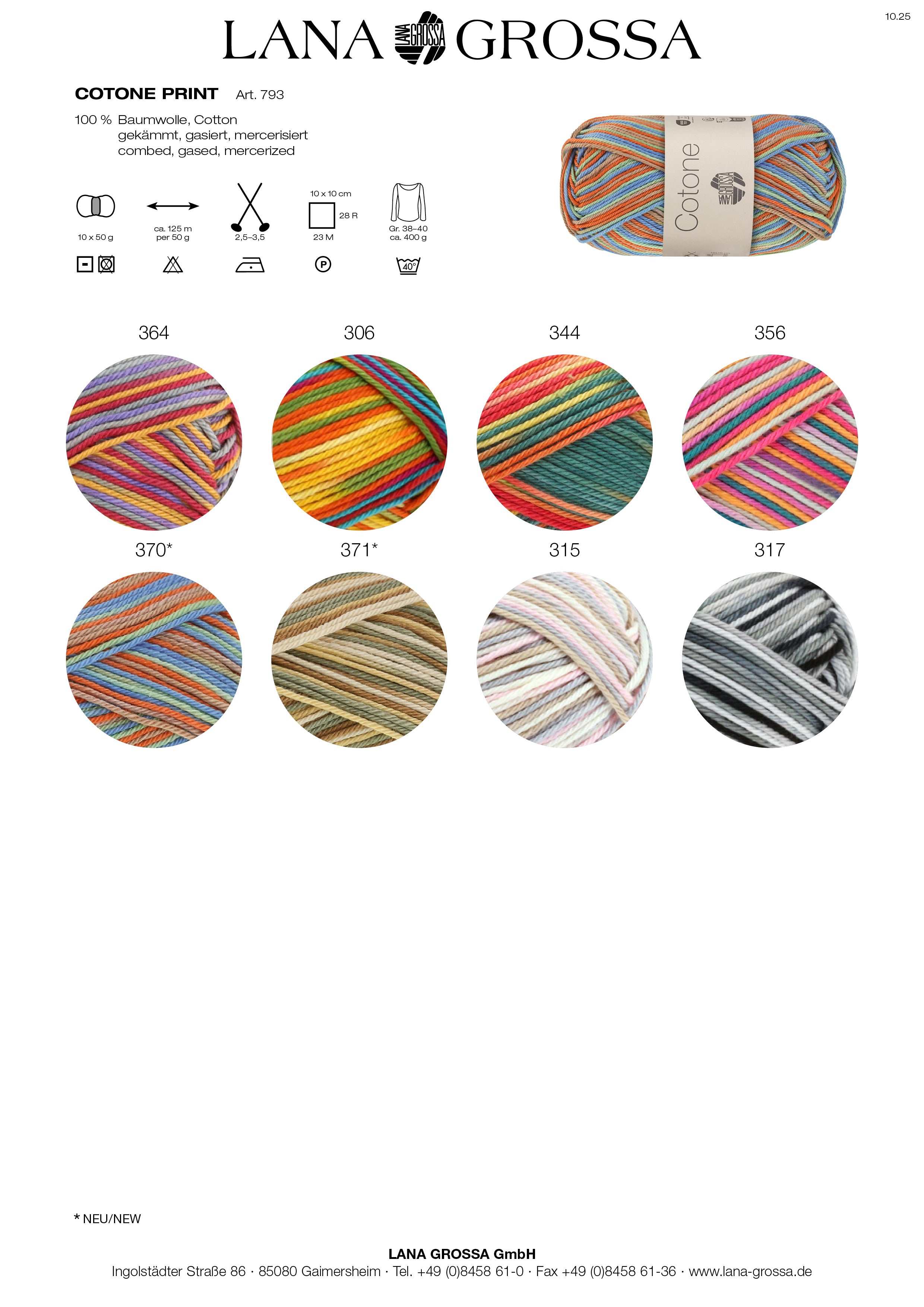 Lana Grossa Cotone Print Baumwollbasicgarn 50g 125m