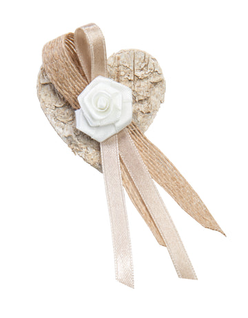 Gästeanstecker Birkenherz mit Rose und Jute taupe inkl. Anstecknadel