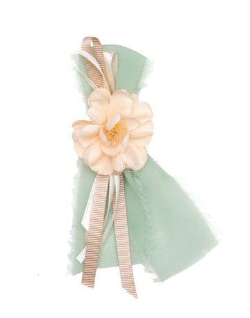 Gästeanstecker für Hochzeiten Schleife mit Blüte 11x4cm