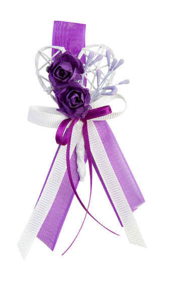 Gästeanstecker Rebenherz Papierrosen lila mit Anstecknadel