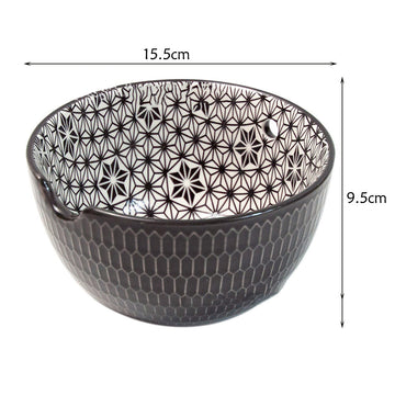 Porzellan-Garnschale handgefertigt schwarz weiß – Wollschale mit Fadenführung & Loch 15,5x9,5cm