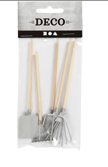 Gartengeräte-Set 11cm, Holz/Metall, 5 Stück
