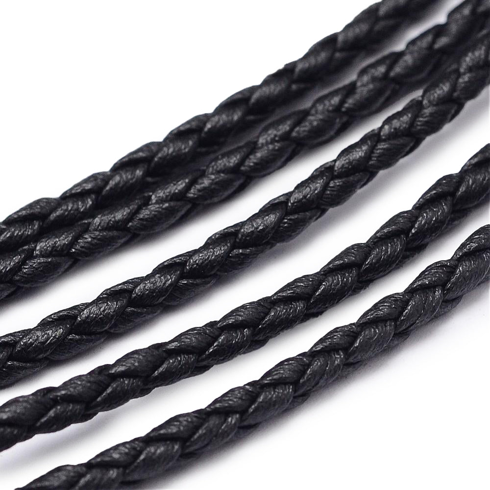Kunstlederband geflochten schwarz 3mm pro Laufmeter