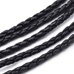 Kunstlederband geflochten schwarz 3mm pro Laufmeter