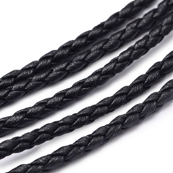 Kunstlederband geflochten schwarz 3mm per Laufmeter