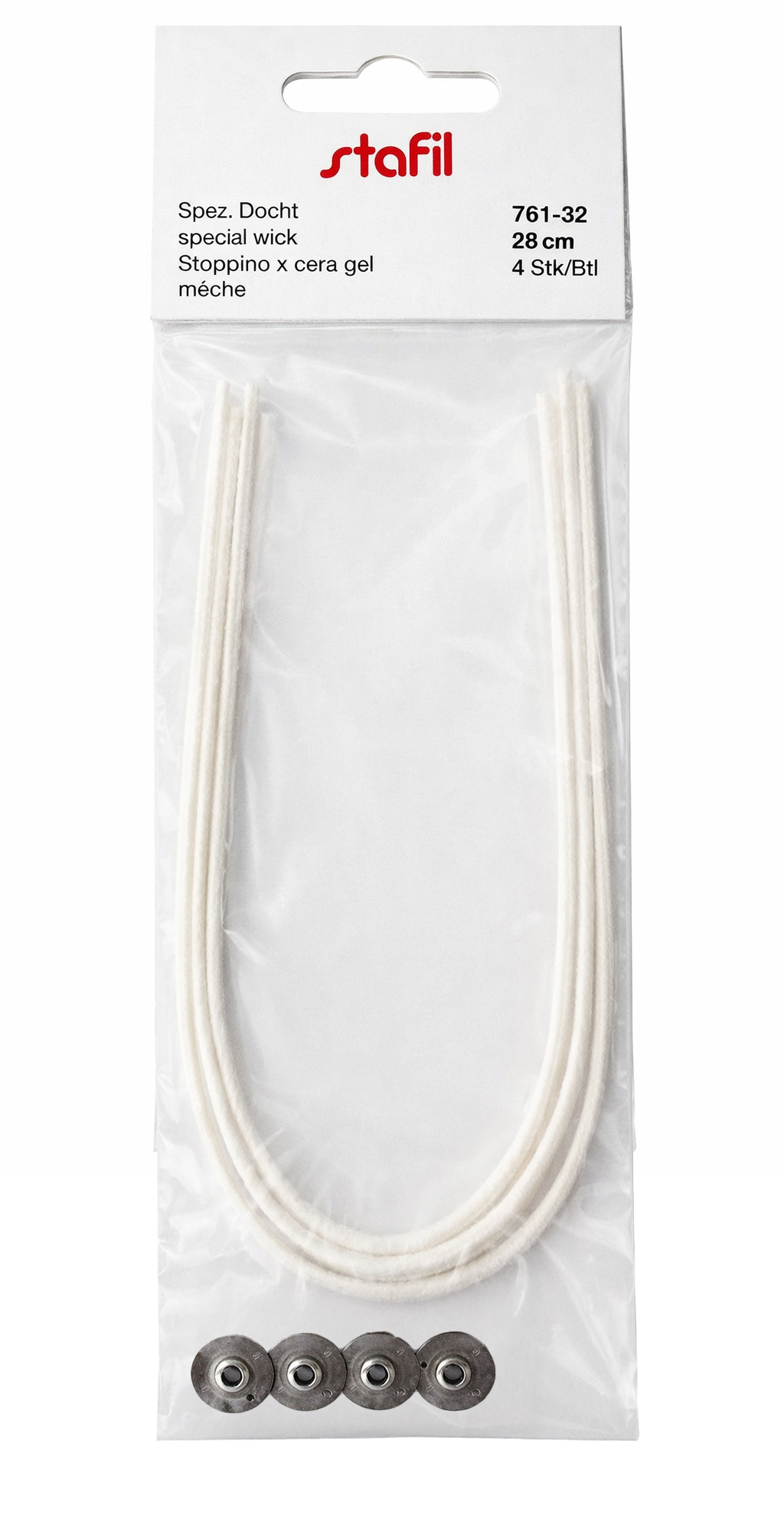 Geldocht gewachster Docht mit Aluplättchen 28cm 4 Stück