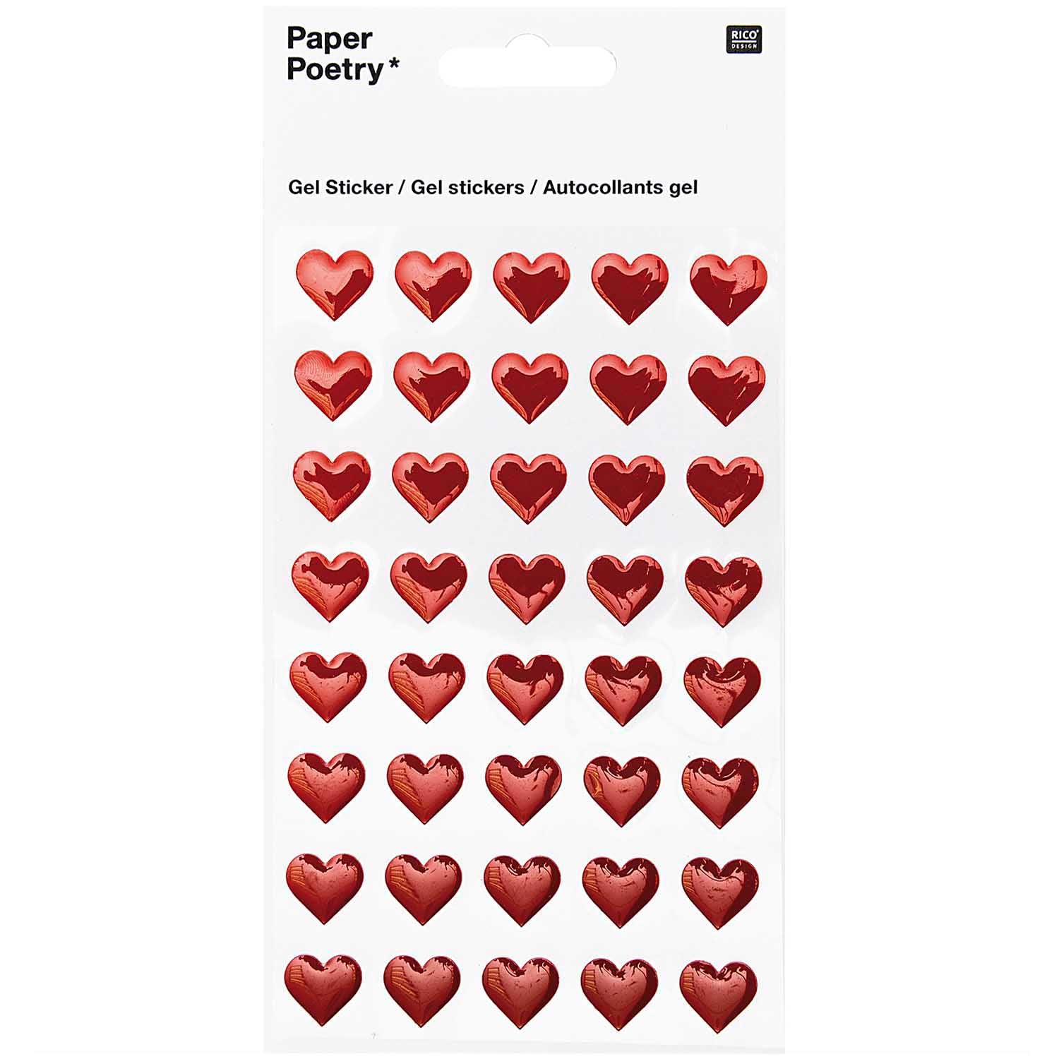 Gelaufkleber Herzen rot 1 Bogen 9,5x15cm